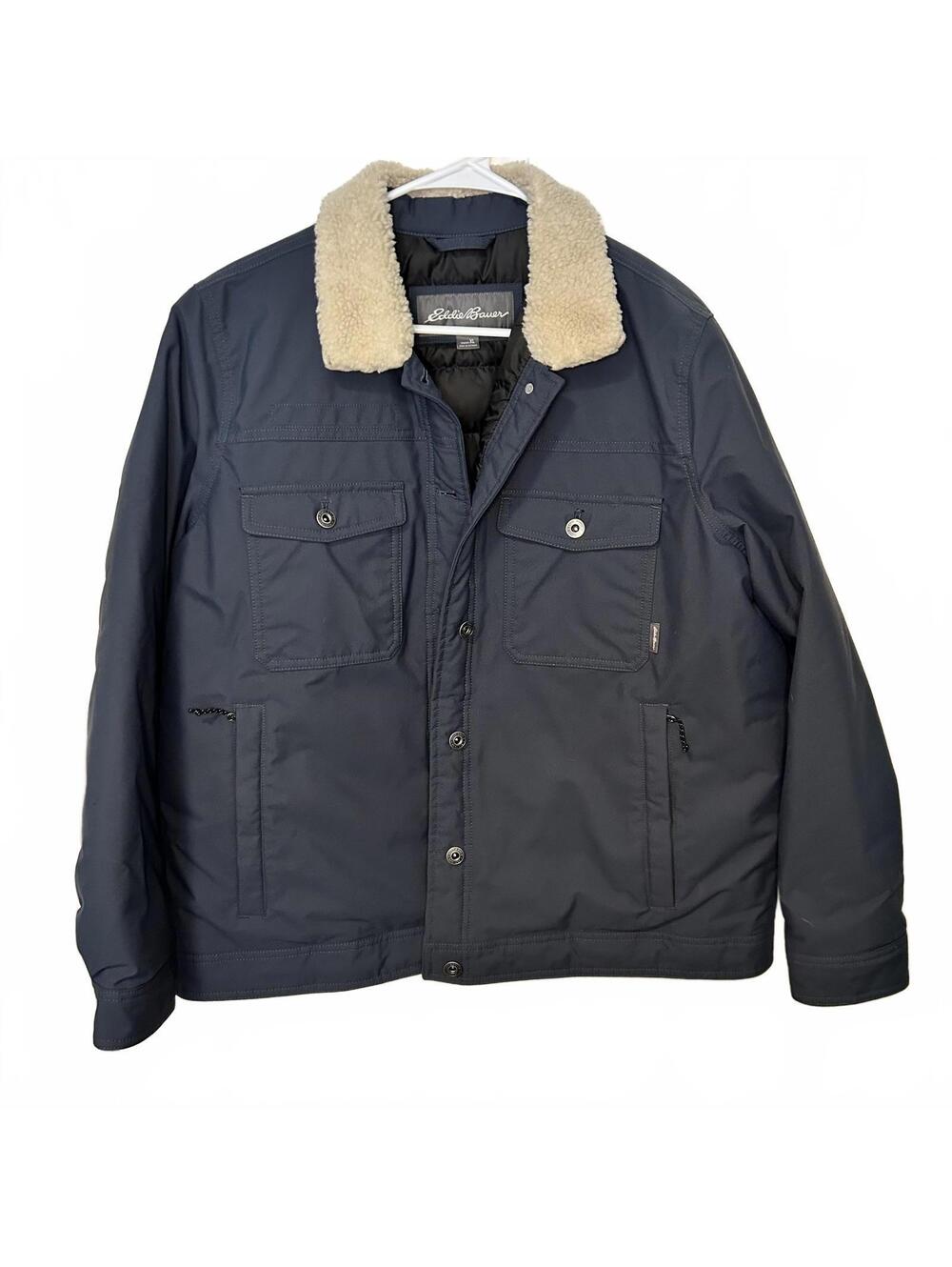 Eddie Bauer Down Emmons Jacket Barn Coat Blue Sherpa size XL